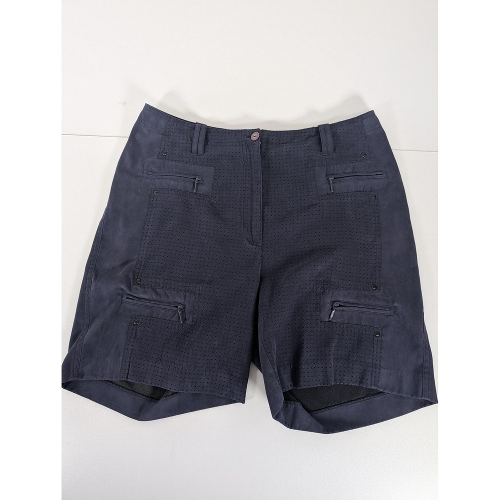 Jamie Sadock Shorts Womens 10 Faux Suede Navy Blue Zip Pocket Golf Activewear - Picture 8 of 11